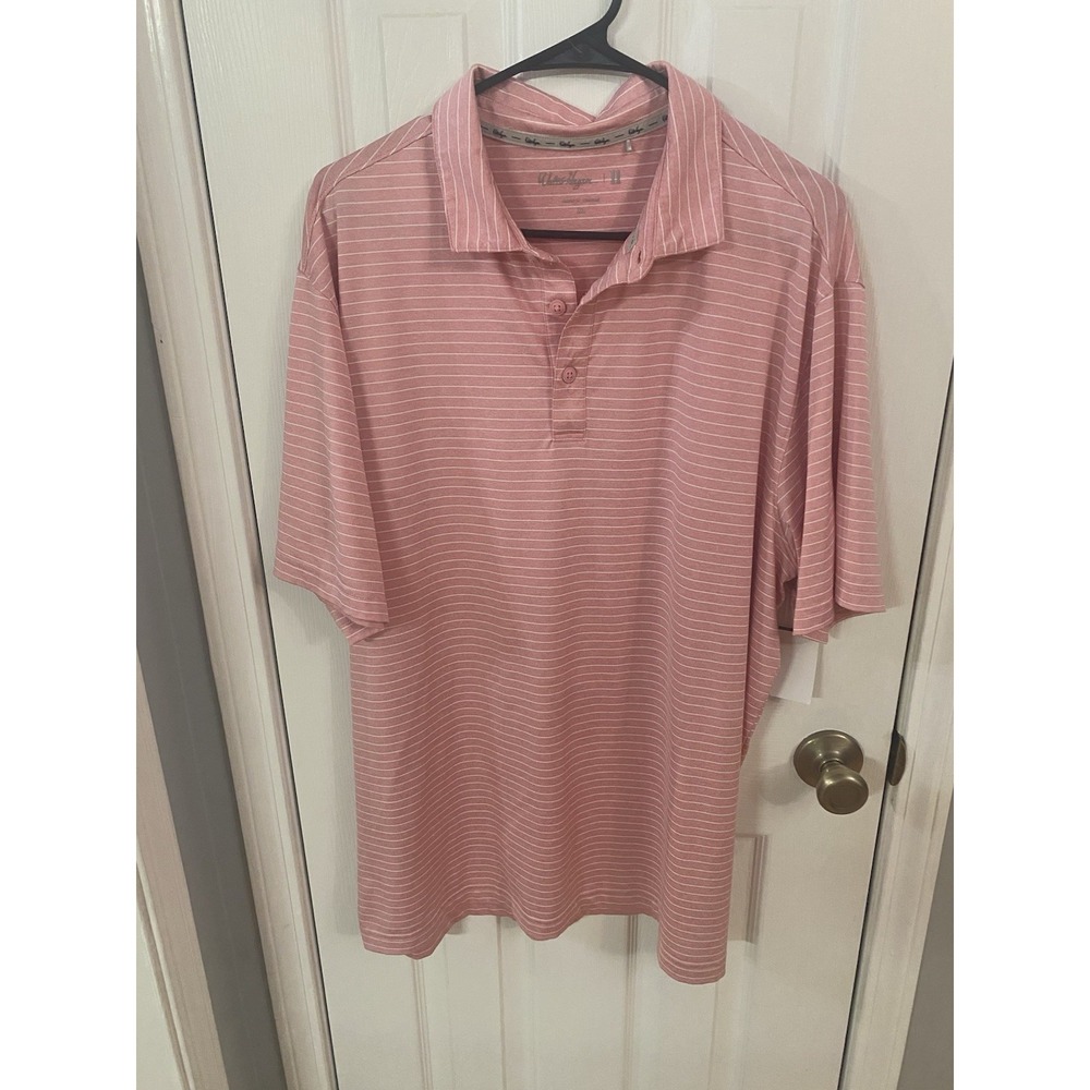 Walter Hagen Eleven Polo Shirt Mens XL Pink Striped Short Sleeve Golf Top